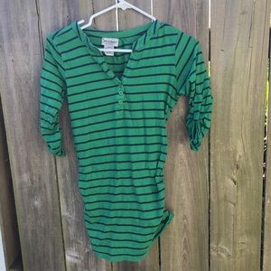 Long length shirt ,3/4 sleeve , green / navy blue